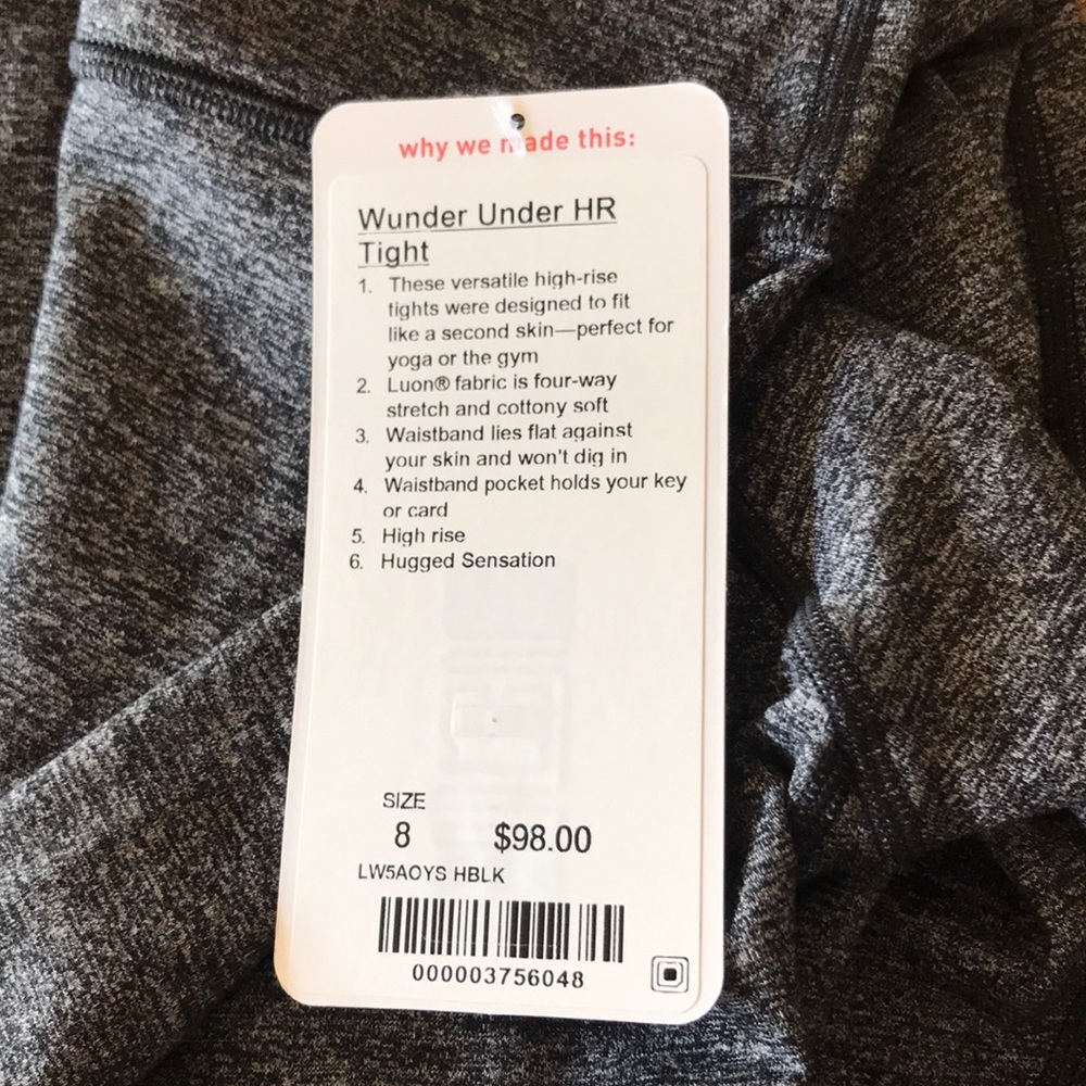Lululemon leggings - wunder under HR tight size 8